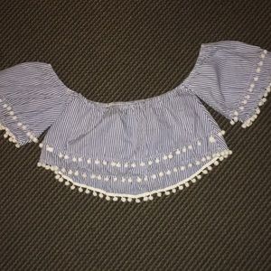 Forever 21 Open Shoulder Pom Pom Top